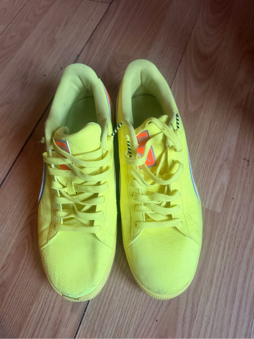 PUMA Men's Suede Hazard Sneakers Neon Yellow/orange Stripe,Siz 11.5 Tennis Shoes